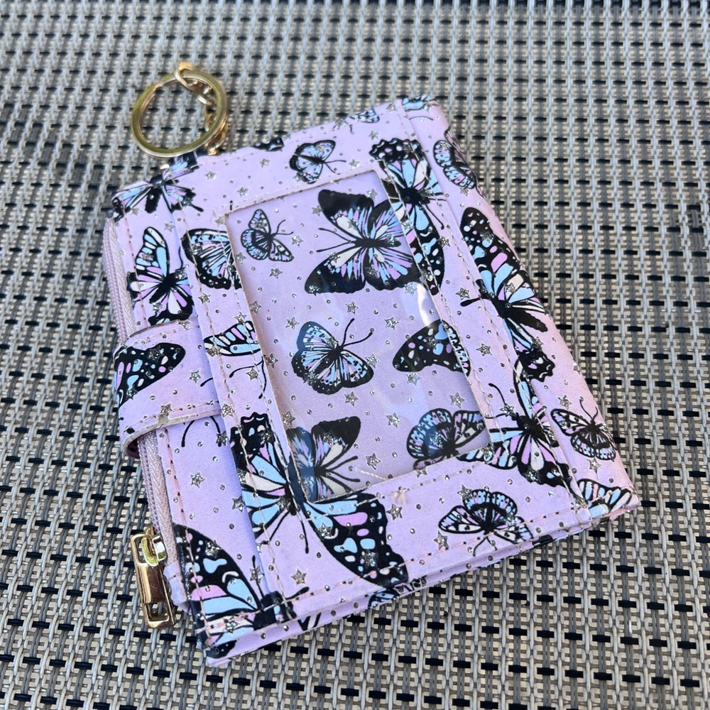 Cute pink butterfly wallet with keychain; never used